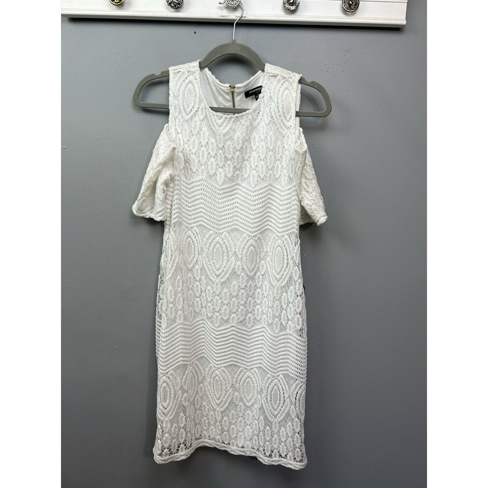 Sharagano Dress Womens 4 Optic White Crochet Cold Shoulder Lined Dress NEW